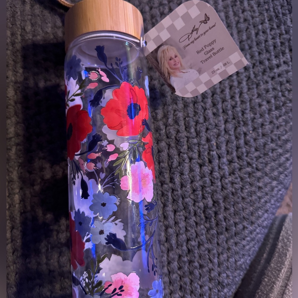 Dolly Parton red poppy Glass travel bottle